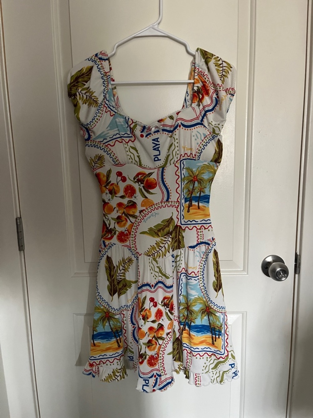 Derek Heart White Tropical Print Midi Dress